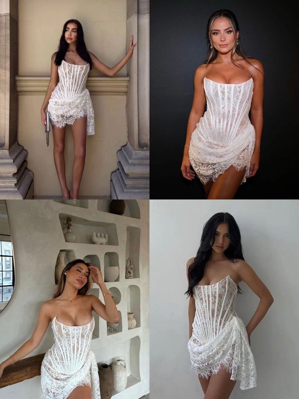 HEIRESS • The Lace Corset Mini Dress draped white bridal illusion strapless - Picture 8 of 16